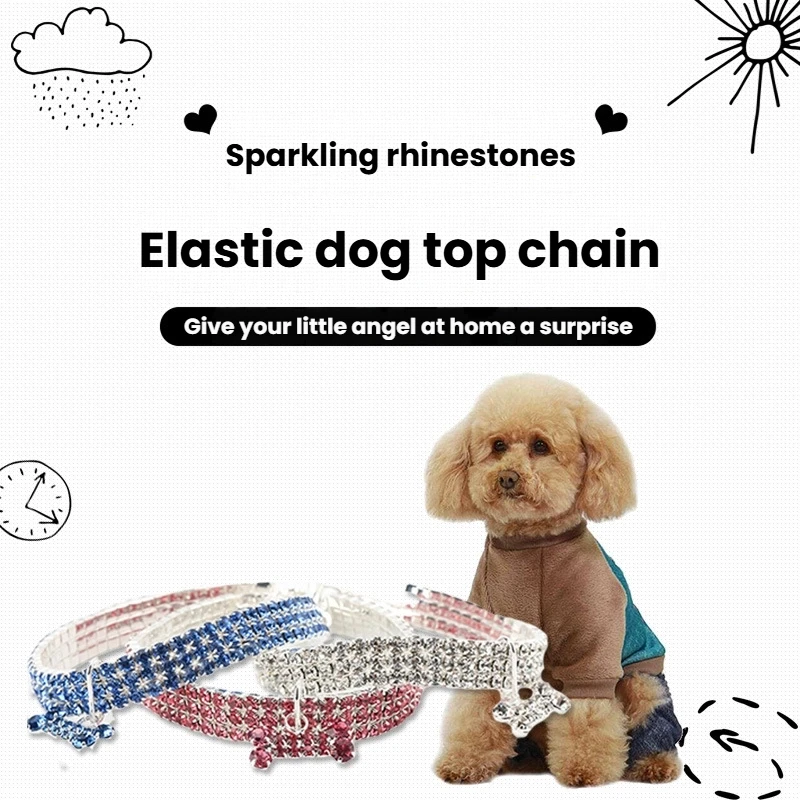 HQ Factory Direct Sale Three Rows Elasticity Water Drilling Pet Collar Cat Dog Accessories Water Drilling Collar Pet Necklace