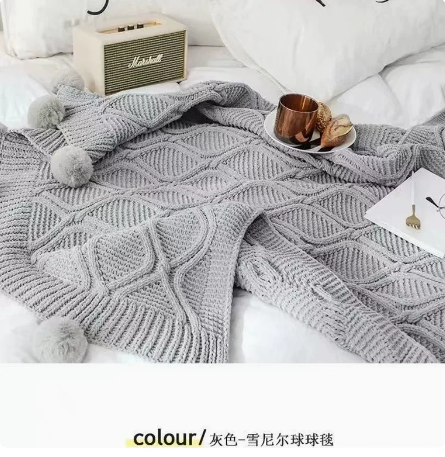 Knitted Blanket Chunky Throw Blankets For Couch Sofa Cover Chenille Soft Pompom Decorative Blankets Home Decor Bedspread On Bed