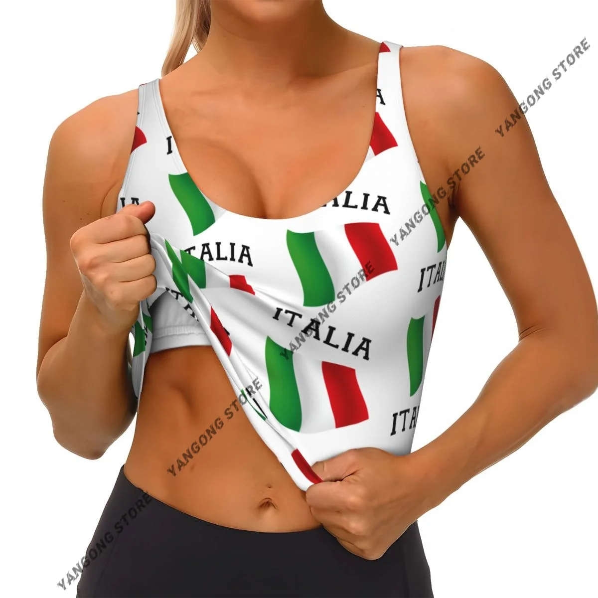 Yoga Vest Women Gym Sports Crop Tops Italian Flag Streetwear Workout Breathable Tank Top Female