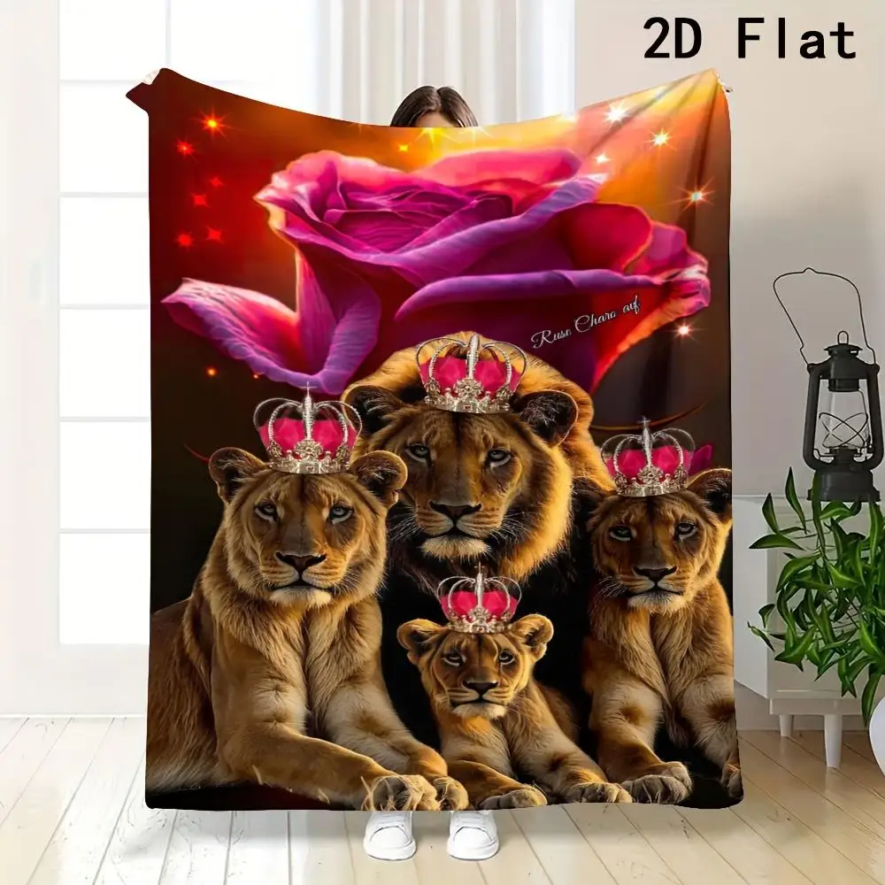 Luxurious Plush Fleece Throw Blanket for Sofa Bed Decor Lion King Royalty Crown Theme Soft Cozy Winter Gift