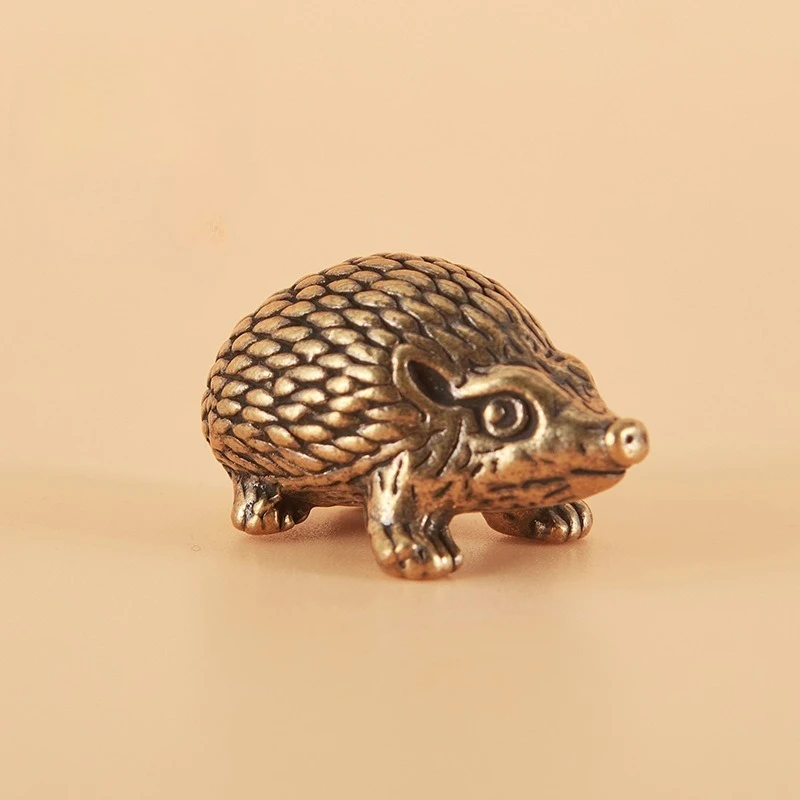 1PC Cute Copper Animal Statue Pure Brass Hedgehog Tea Pet Retro Office Desk Brass Decor Paperweight Home Tea Play Craft Ornament