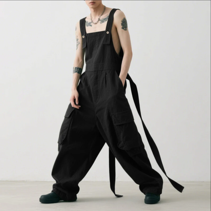 

INCERUN мужские комбинезоны однотонные комбинезоны без рукавов на бретелях мужские уличные комбинезоны с карманами большого размера модные повседневные мужские комбинезоны-карго