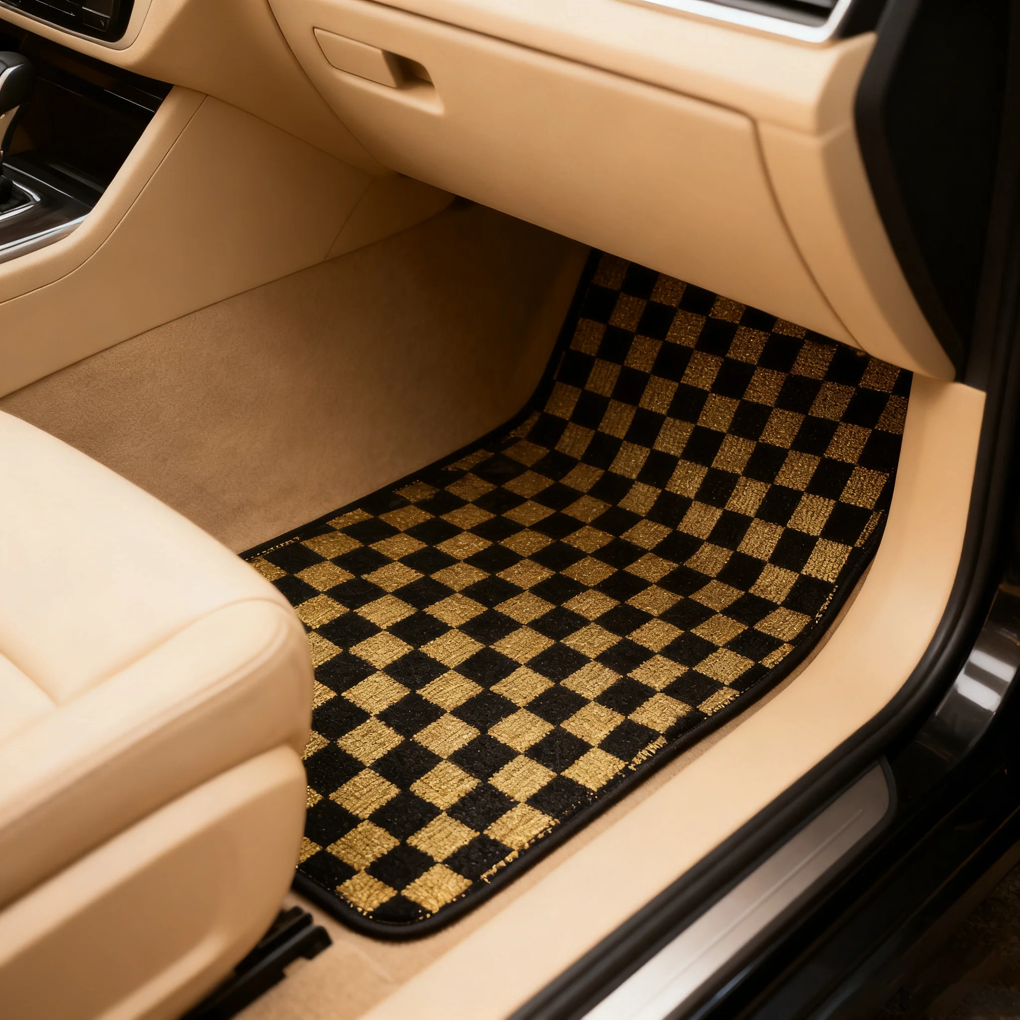 Universal Yellow Plaid Fleece Car Foot Mats Fluffy Carpet Floor Liners Non-Slip Auto Interior Protection Decorative Accessories