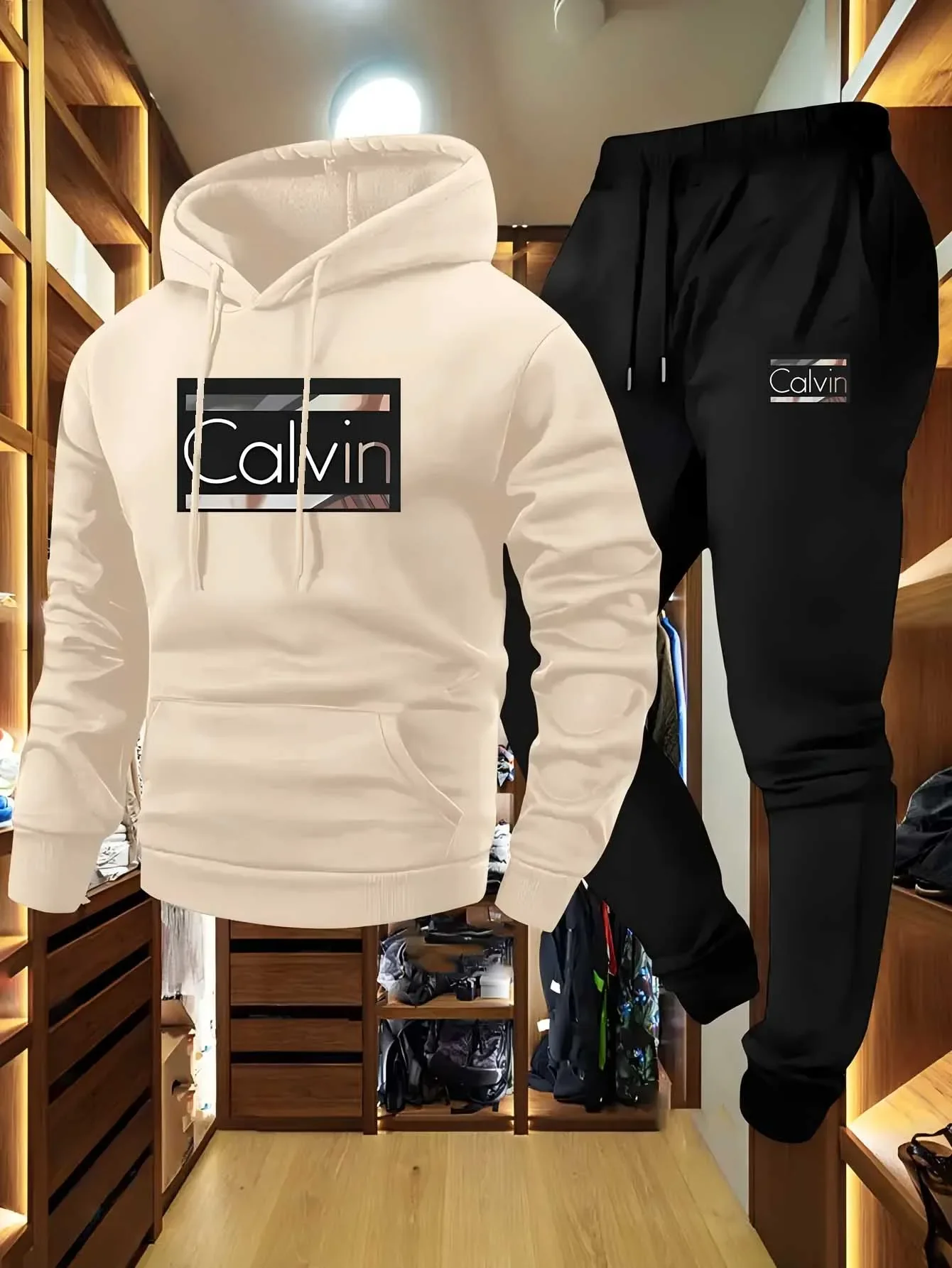 

Модная толстовка с буквенным принтом и комплект свободных брюк на шнурке, повседневная удобная дышащая толстовка с карманом-кенгуру