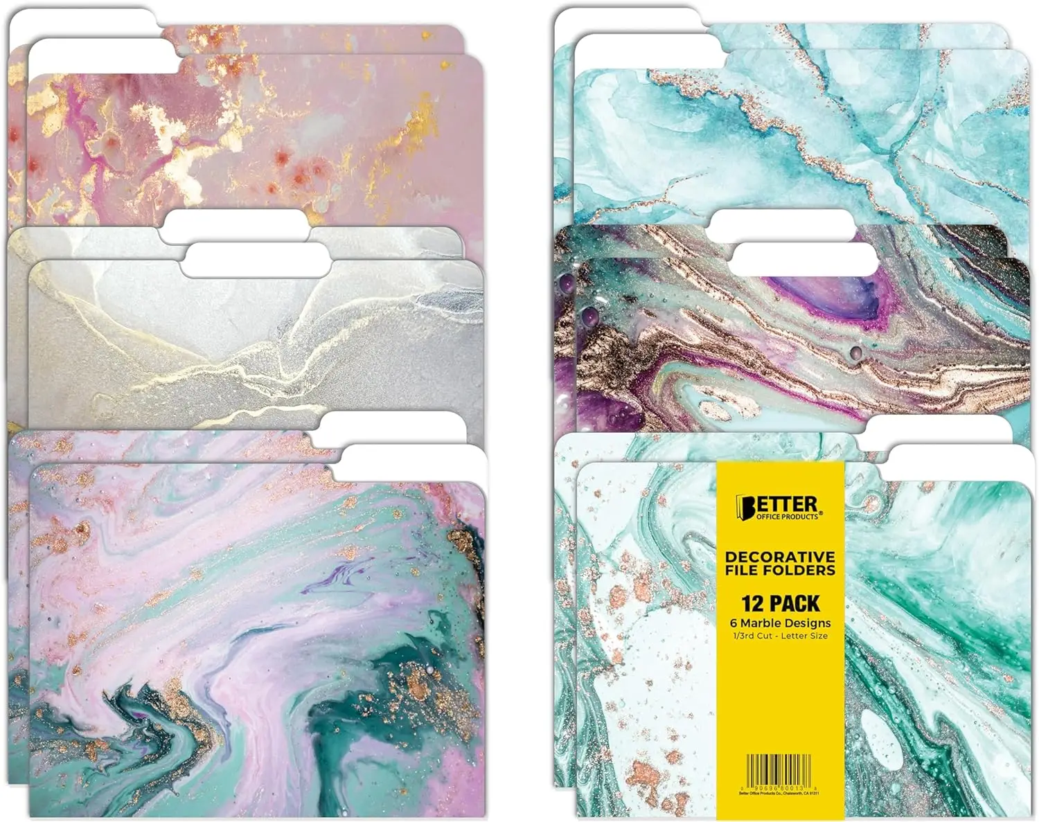 

Marble File Folders 12 Pack, Letter Size 9.5x11.5, Heavyweight 300gsm with 1/3 Cut Tabs for Home or Office