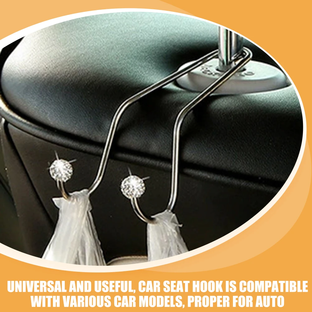 

2 pcs Car Seat Headrest Hooks Multifunctional Metal Rhinestone for Purse Handbag Organizing Compatible Various Cars Automotive