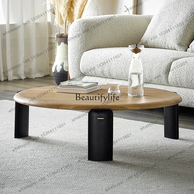 Customization Wabi Sand Wind All Solid Wood Round Coffee Table Italian Simple Modern Imported Oak Round Table