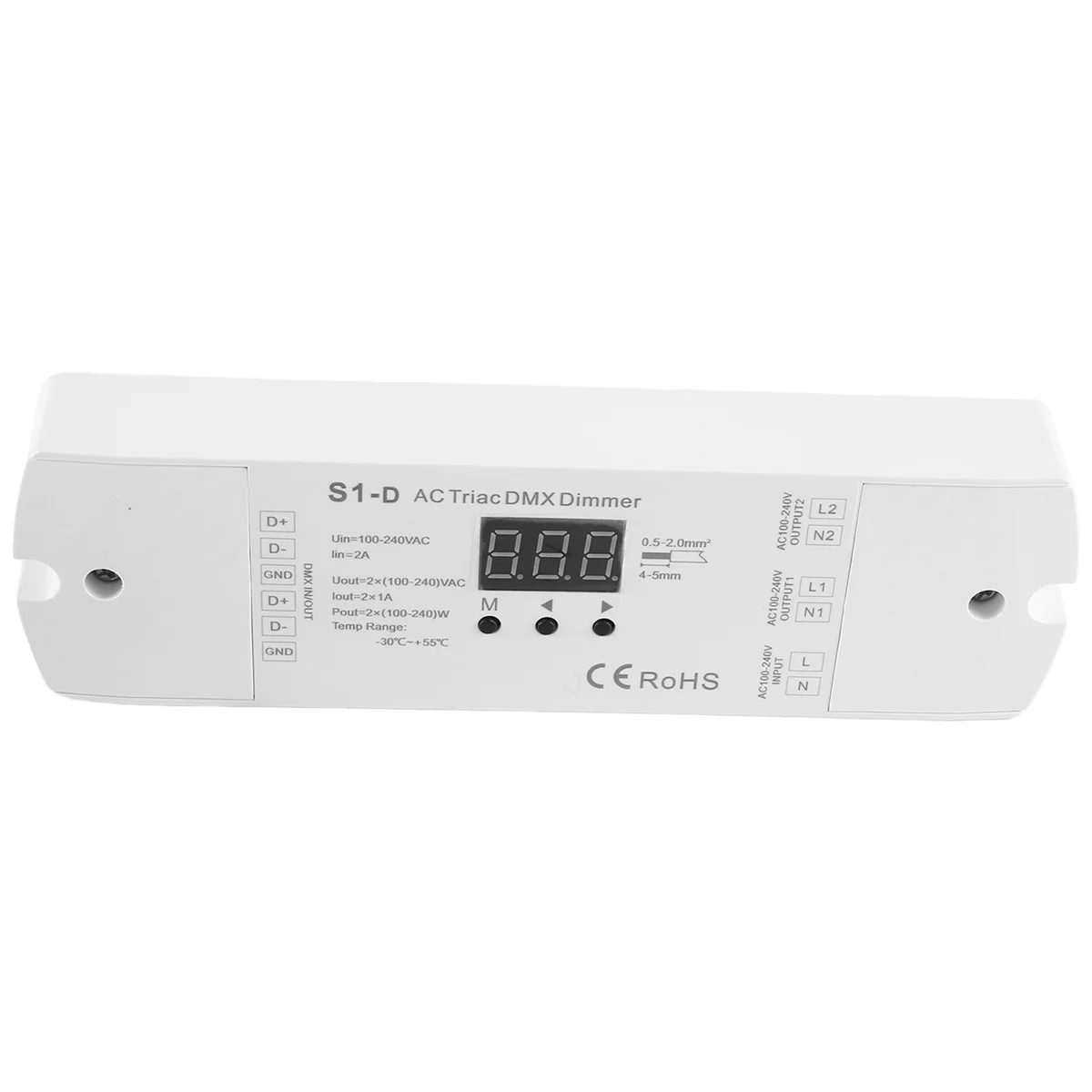 Dual Channel Saída Silicone LED Dimmer, Controlador DMX, Display Digital, S1-D, AC 100V-240V, 288W, 2CH Triac