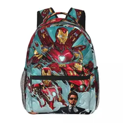 Fashionable Iron Man Padrão escola saco, impressão mochila leve, novo, 17