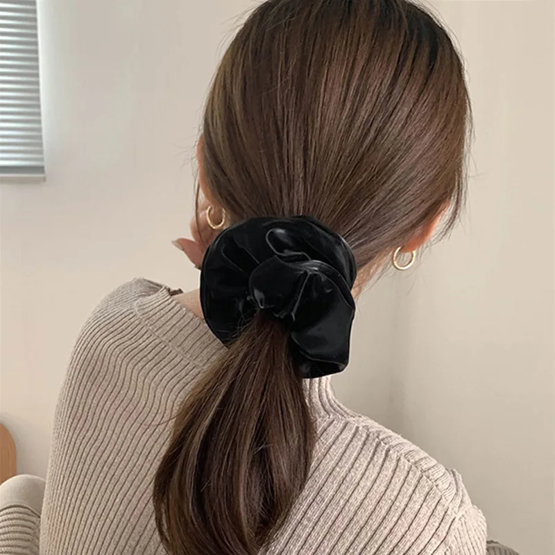 Korean-Style High-Grade Glossy Large Intestine Hair Ring Graceful and Fashionable Leather Simplicity Head Flowers Hair Rope Vint