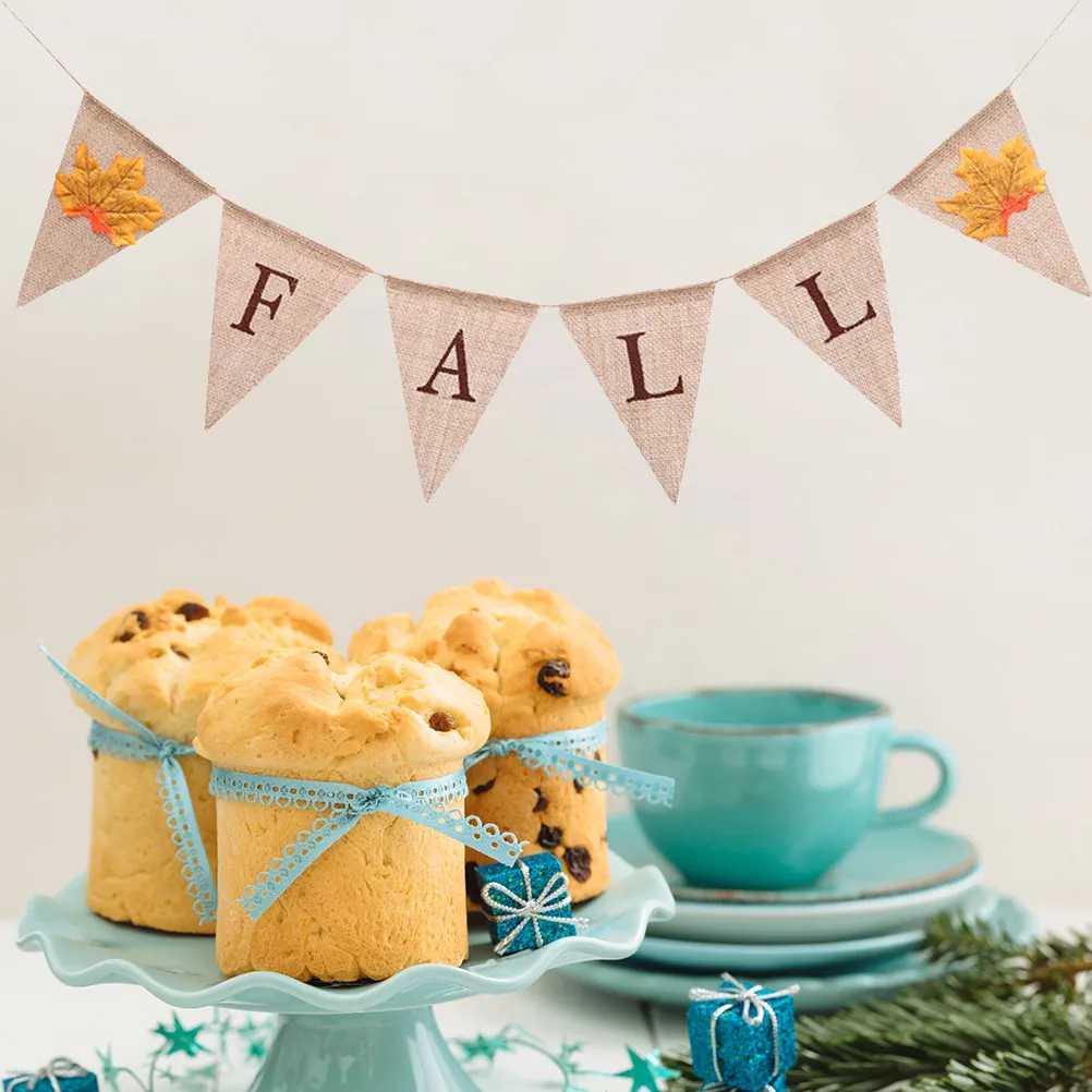 Burlap Fall Banner Garlands Hanging Decor with Letter Flags for Indoor Outdoor Party Table Mantel Window Thanksgiving