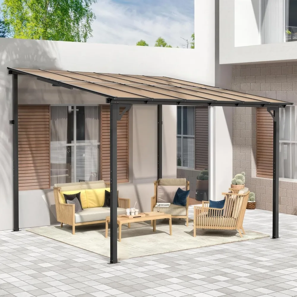 

Hardtop Gazebo, Wall-Mounted Gazebos Pergola, Outdoor Reclining Gazebos with Metal Frame, Lean to Gazebo Metal Awnings