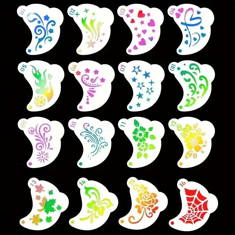 Face Painting Stencils 16Pcs Reusable Floral Spiderweb Heart Styles for Carnival Cosplay Halloween Face Art Makeup