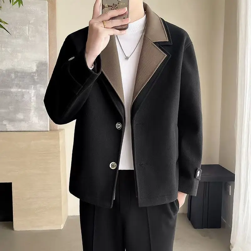 Men's Winter Padded Thick Wool Jacket Layered Rugged Chic Two-Piece Style Trendy Luxury Handsome Coat Outerwear Top