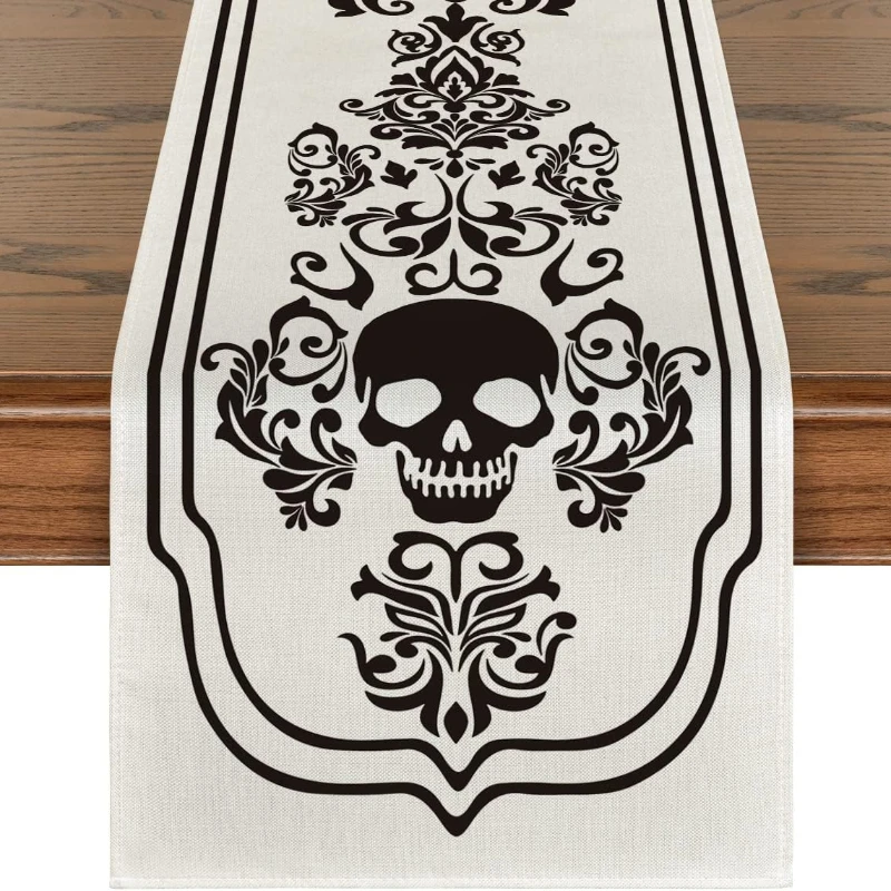 Skull Silhouette Floral Day of The Dead Table Runner Halloween Autumn Kitchen Rectangle Table Decor Table Runner Home Party