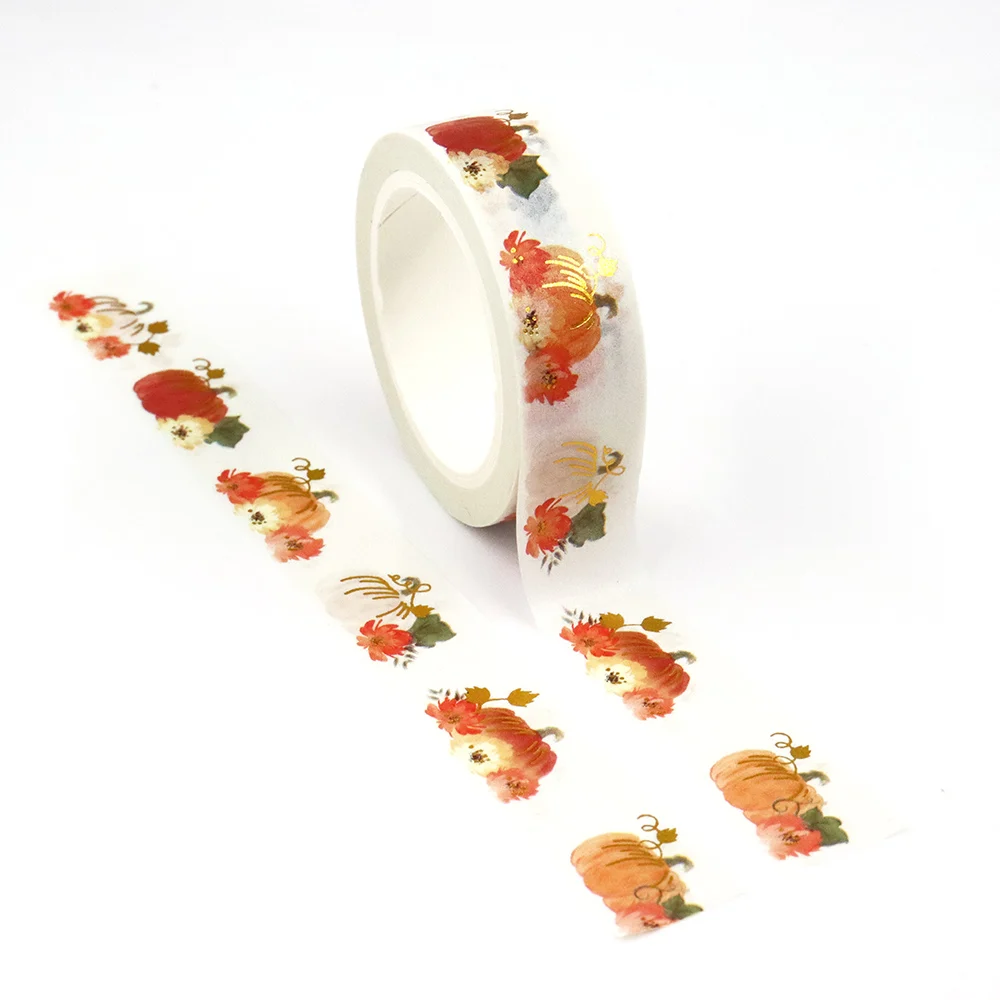 1PC 15MM*10M Seamless Watercolor Pumpkins fall patterns Washi Tape Sticky Adhesive Tape Scrapbooking Album DIY Decorative Tape