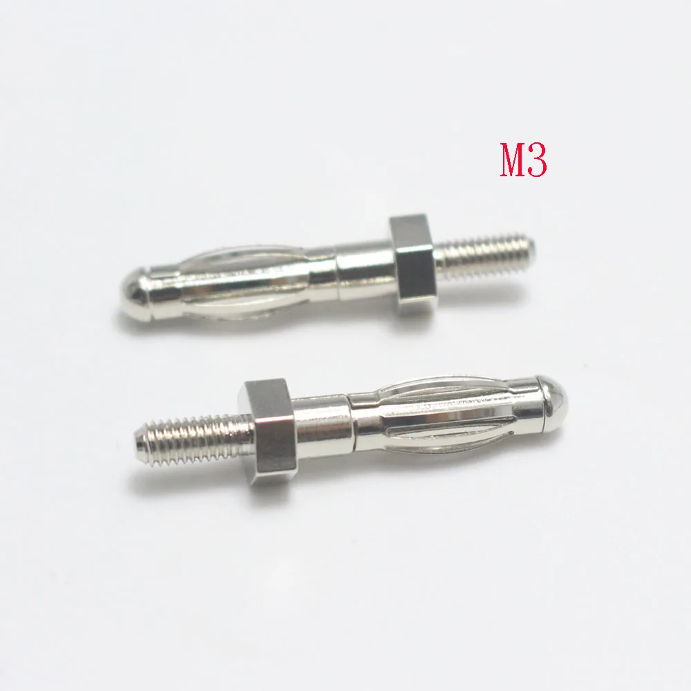 1/2/3/4/5pcs1pcs Uninsulated Banana Plug with 4mm Thread Bolt Fitted for M4/M3 Panel Installation Screw Connector Copper Nickel