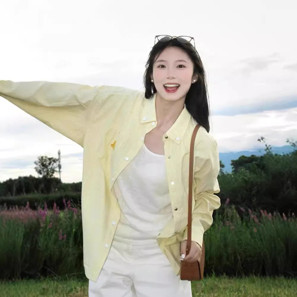 

Винтажная полосатая куртка-рубашка с воротником-поло, женский весенне-осенний свободный кардиган, топ