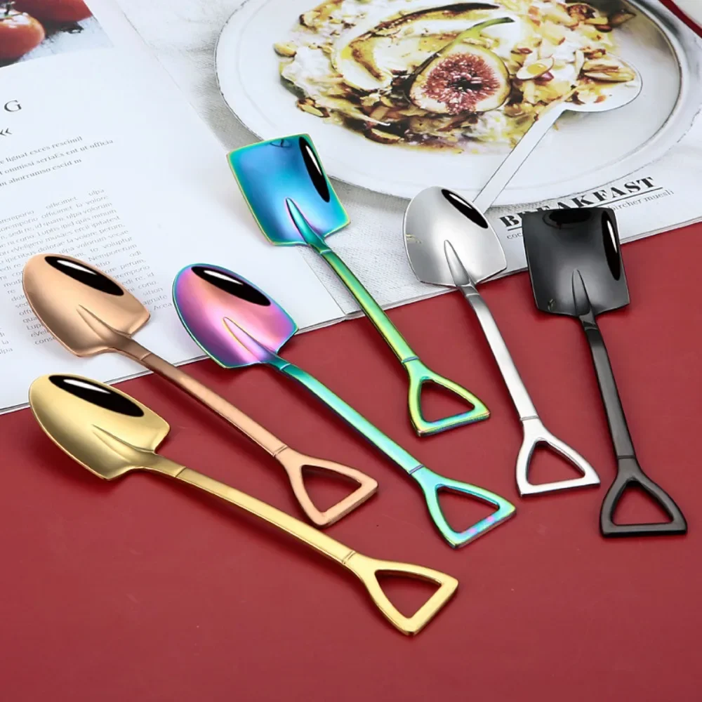 Creative Retro Shovel Spoon Stainless Steel Mini Dessert Spade for Coffee Cake Watermelon Parfait Sundae Party Serving Utensil