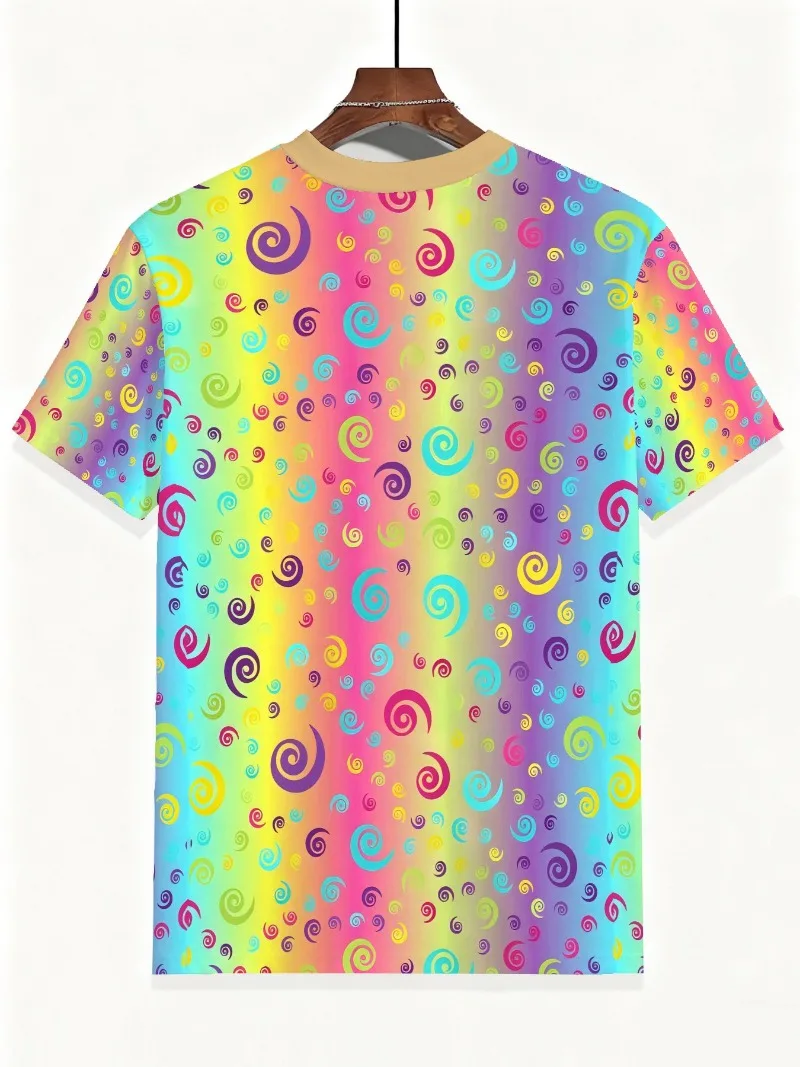 New Girl's Dopamine Rainbow Vortex T-shirt, Children's Adult Couple Style, Y2K Summer Sweet Cool Style, 3D Casual Short Sleeve