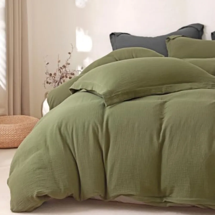 

Muslin Duvet Cover Size 100% Breathable Cotton 2-Layer Gauze Comforter Cover Set 3 Pieces with 2 Pillowcases Zipper Closure and