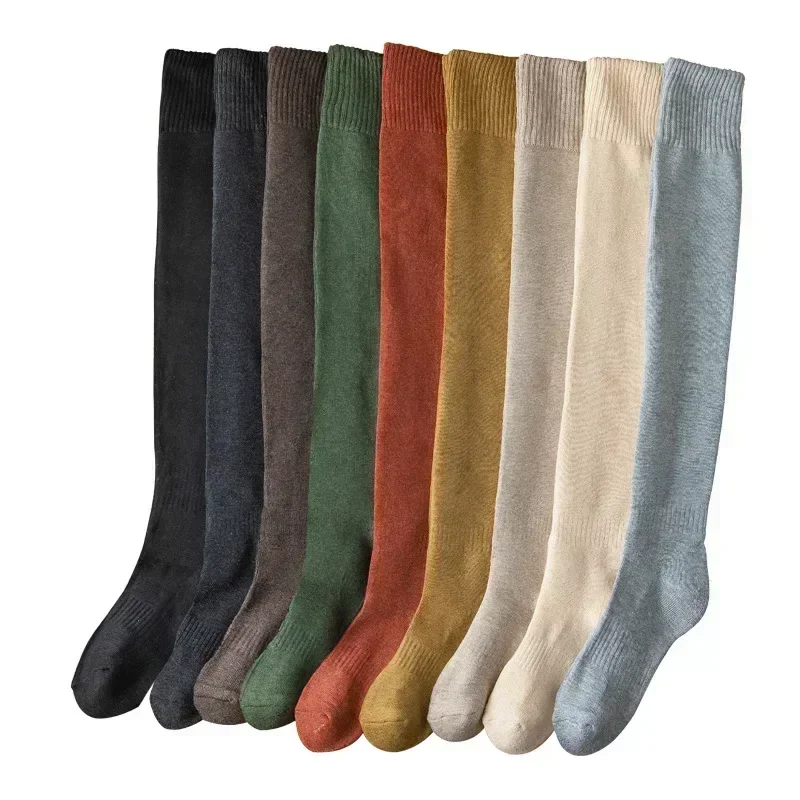 1Pair Winter Warm Long Socks High Tube Over Knee Knee-Length Socks Solid Color Thickened Plush Lady Thigh High Stocking Stretchy