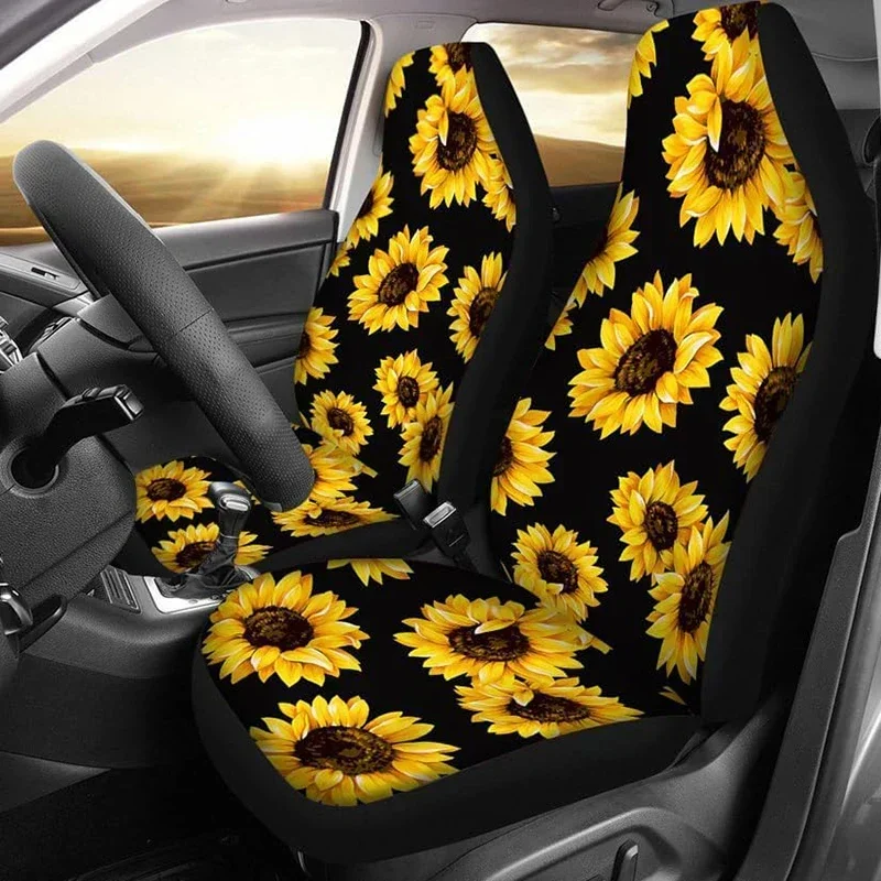 Protectores Asiento Lantero Con Estampado Girasoles, Fundas Asiento Cómodas Para La Mayoría Automóviles, Camiones,