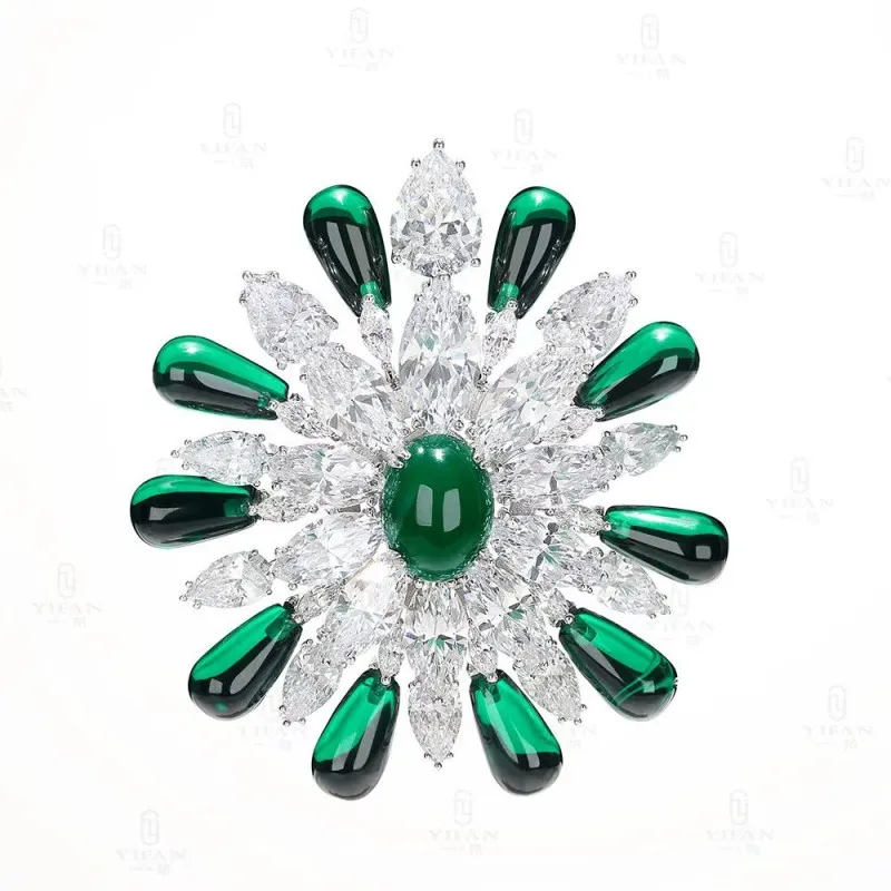 ZOCA 925 Sterling Silver With Cubic Zircon Flower Brooch Pins Fine Women Jewelry Cute Green White Fine Jewelry