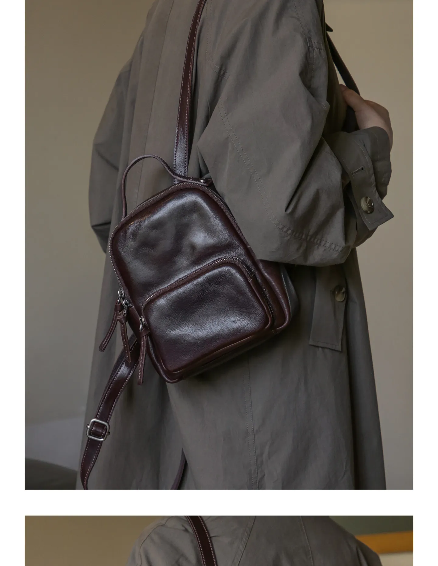 PNDME einfacher Vintage-Rucksack aus hochwertigem Echtleder für Damen, luxuriöser Wochenend-Reiserucksack, handgefertigte kleine Schultaschen aus Rindsleder. – Detail 7