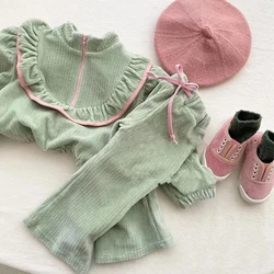 Menoea 2023 Spring and Autumn Girls Long Sleeve Hoodie Bell Bottoms Two-piece Childrens Fashion Small Casual Sports Suit