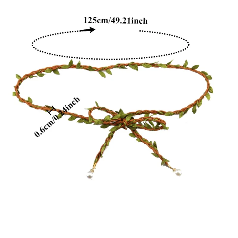 Trendy Handmade Cotton-Linen Style Leaf-Patterned Braided Waist Cord Niche Fringe Waist Chain Women's Wicker Leaf Belts