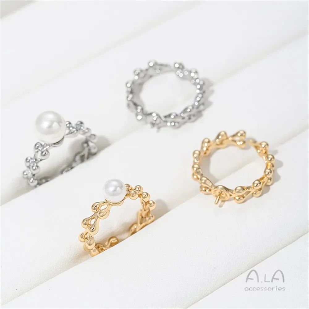 

14K Gold-plated Half-hole Pearl Ring, Irregular-shaped Fashionable Light Luxury Open Ring, Diy Handmade Pearl Adhered Ring Set