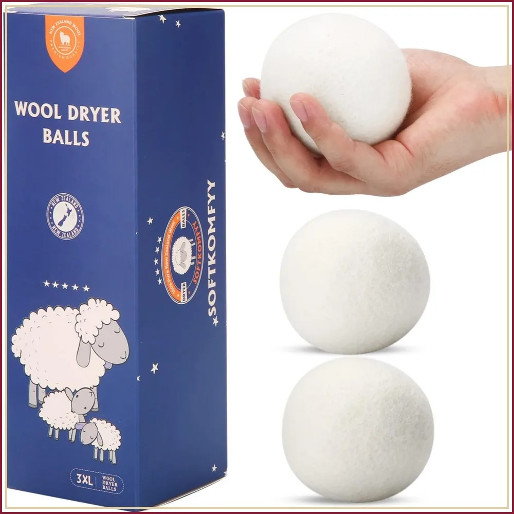 Wool Dryer Balls Handmade 3 Pack XL, 100% New Zealand Wool Natural Fabric Softener, Reusable 1000 Loads, Wrinkle Free, Shorten Drying Time, Baby Safe