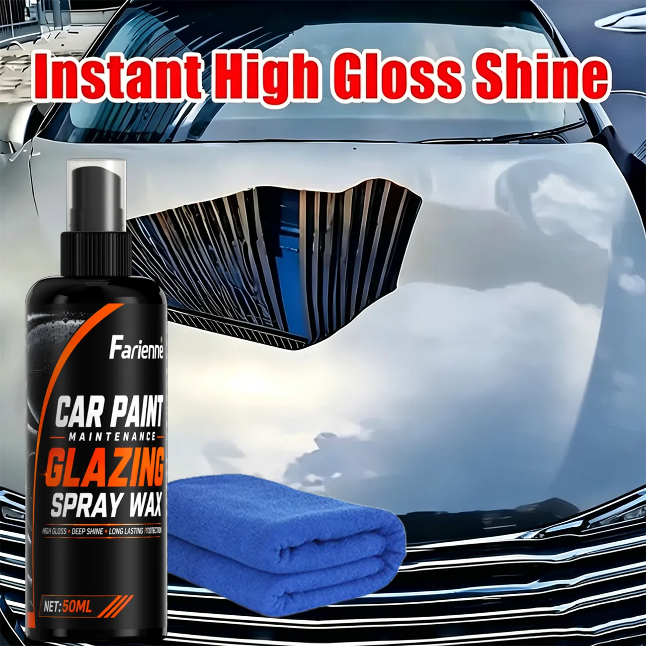 Multi-Use Car Glazing Spray Wax, Fast Application, Instant Glossy Shine & UV-Resistant Paint Maintenance Coating view 2