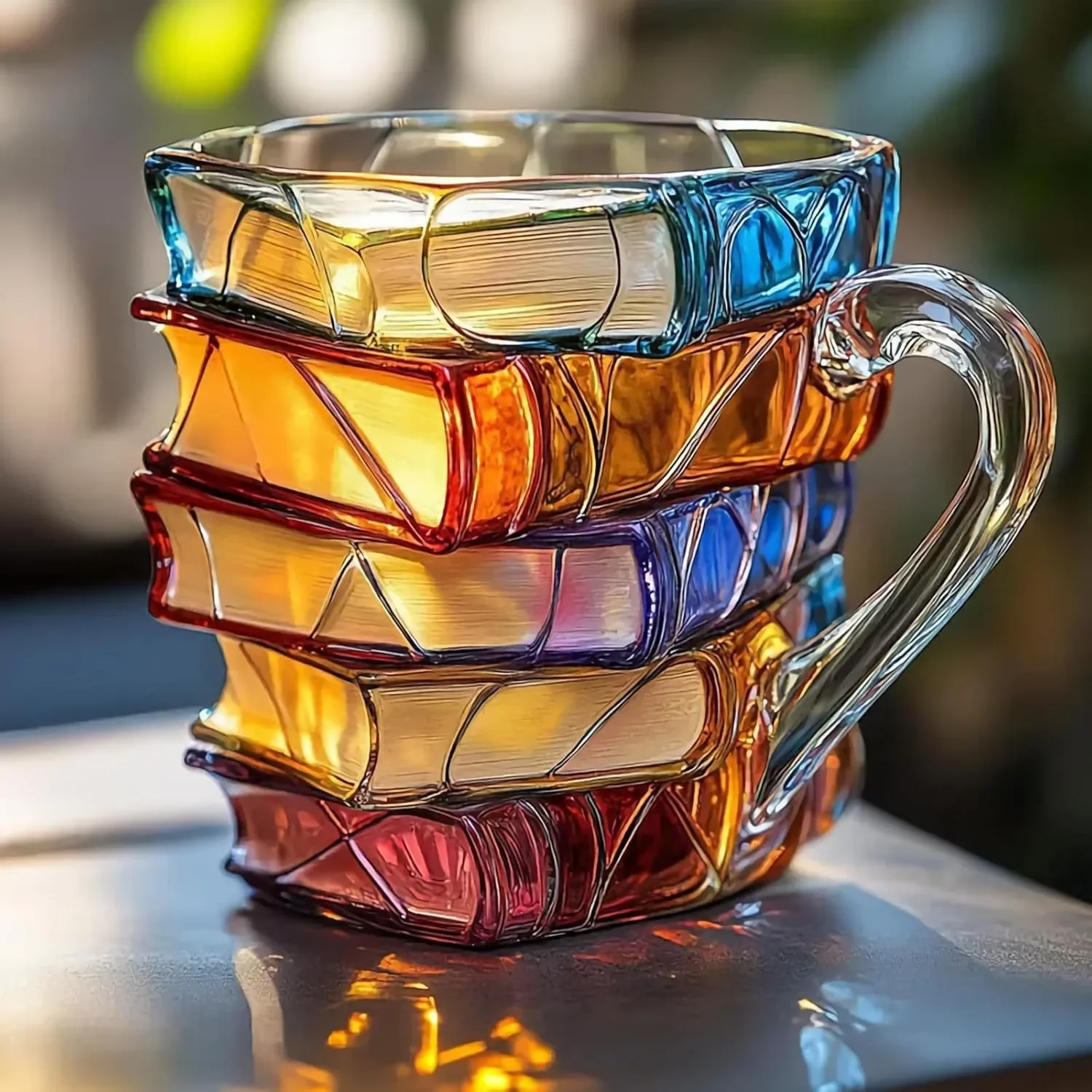 Bemalte Buchbecher, 3D-Kaffeetasse aus farbigem Glas, neuartige Bücher, Stapel-Kaffeetasse, Weihnachtsgeschenke für Literatur-Buchliebhaber