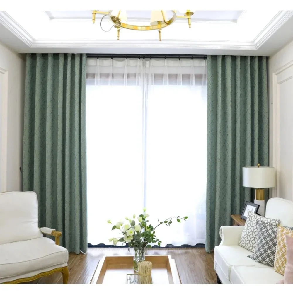 New Thicken Chenille Blackout Curtain For Living Room Bedroom Luxury Jacquard Striped Velvet Green Heat Insulation Window Drapes