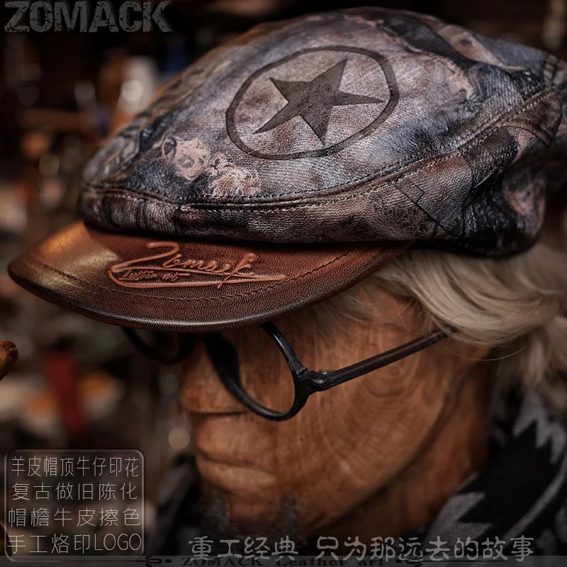 Handmade Amekaji Colonel Leather Beret Artistic Female Peaked Cap Ins Fashion Retro Hat Men Brands