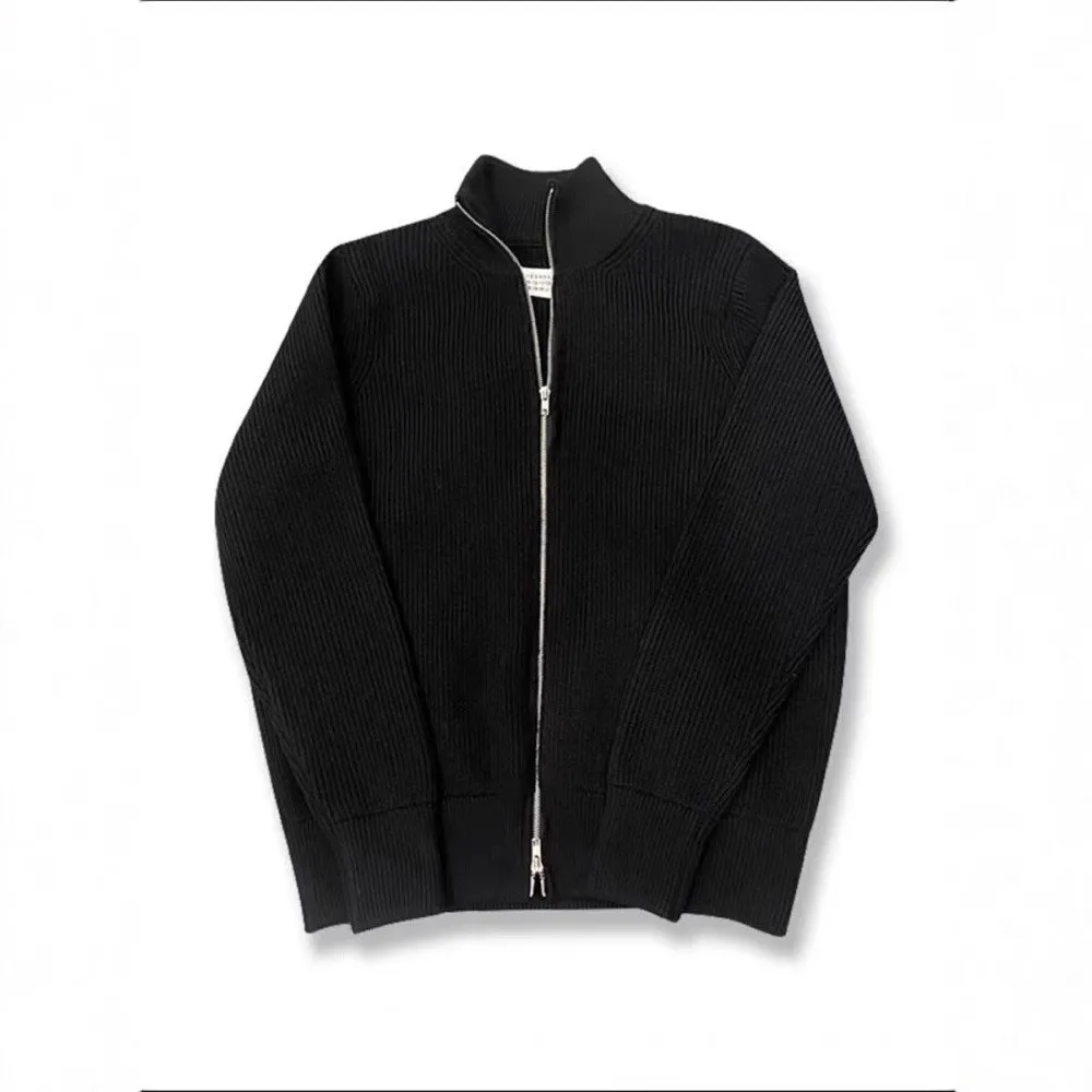 

Men's Knitted Cardigan Sweater Double Zipper Stand Collar Lazy Sle Faion Brand Autumn Winter American Retro Loose Fit Lon...