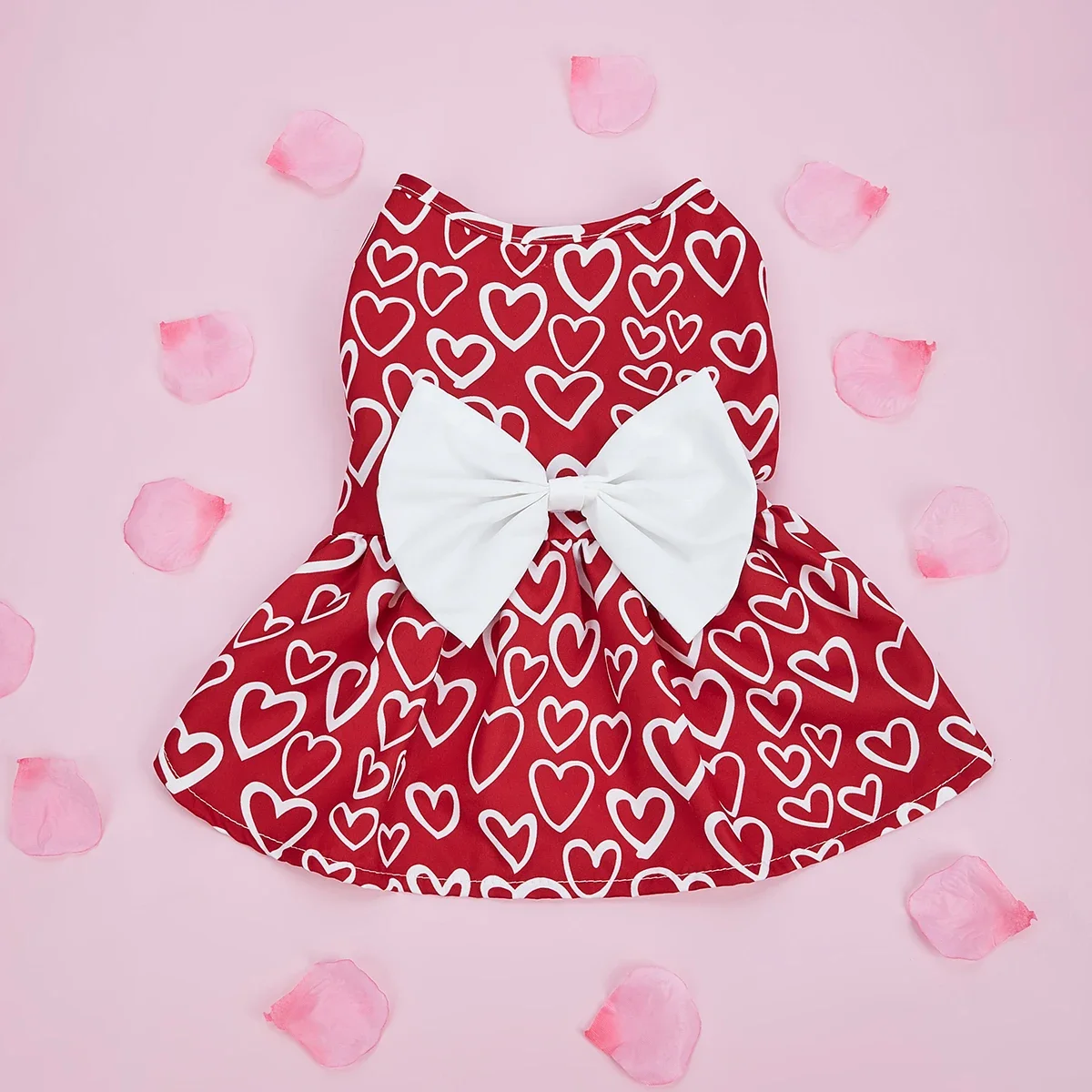 Valentines Day Pet Clothes Hearts Dog Valentines Outfit Bowknot Red Tulle Dog Dress with for Small  Dogs Cat Girl