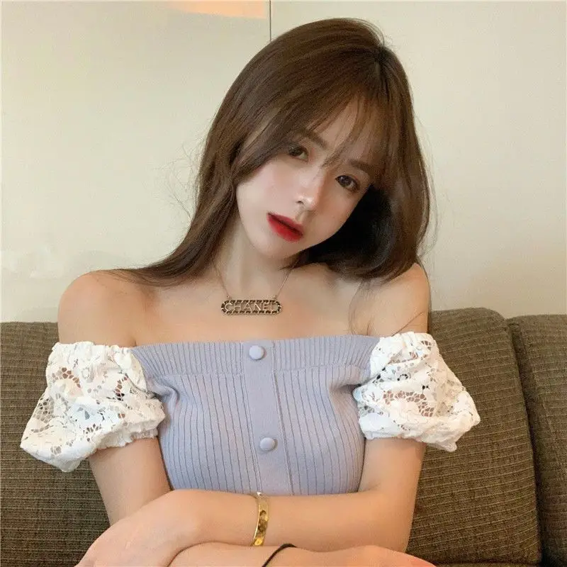 

Women Clothes Summer Fashion Simplicity Trend Lace Embroidered Solid Color Slash Neck Femme Fashionable Short Sleeve Cardigan