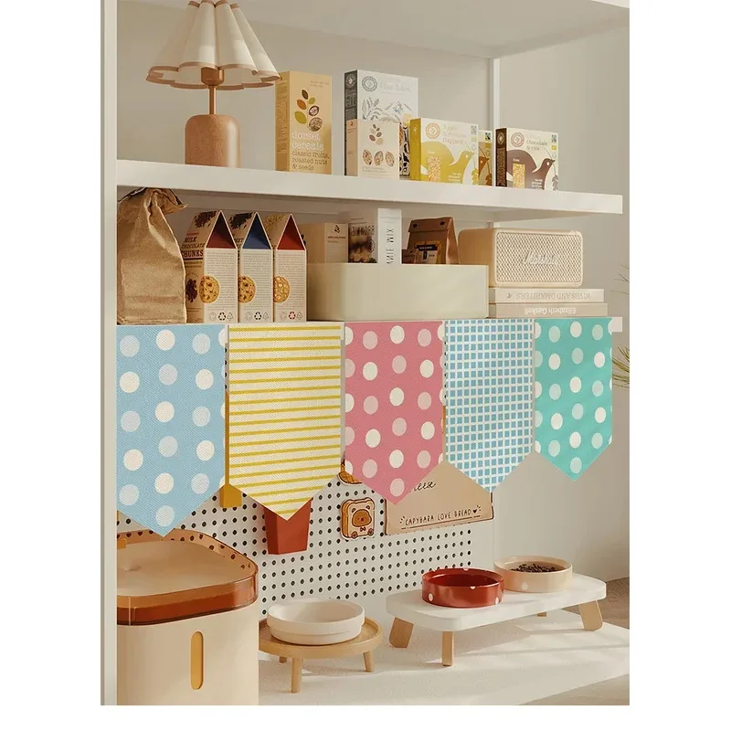 VIKAMA Pink Polka Dot Triangle Curtain Vintage Beige Dots Print Fabric Pennant Valance for Home Window Decor