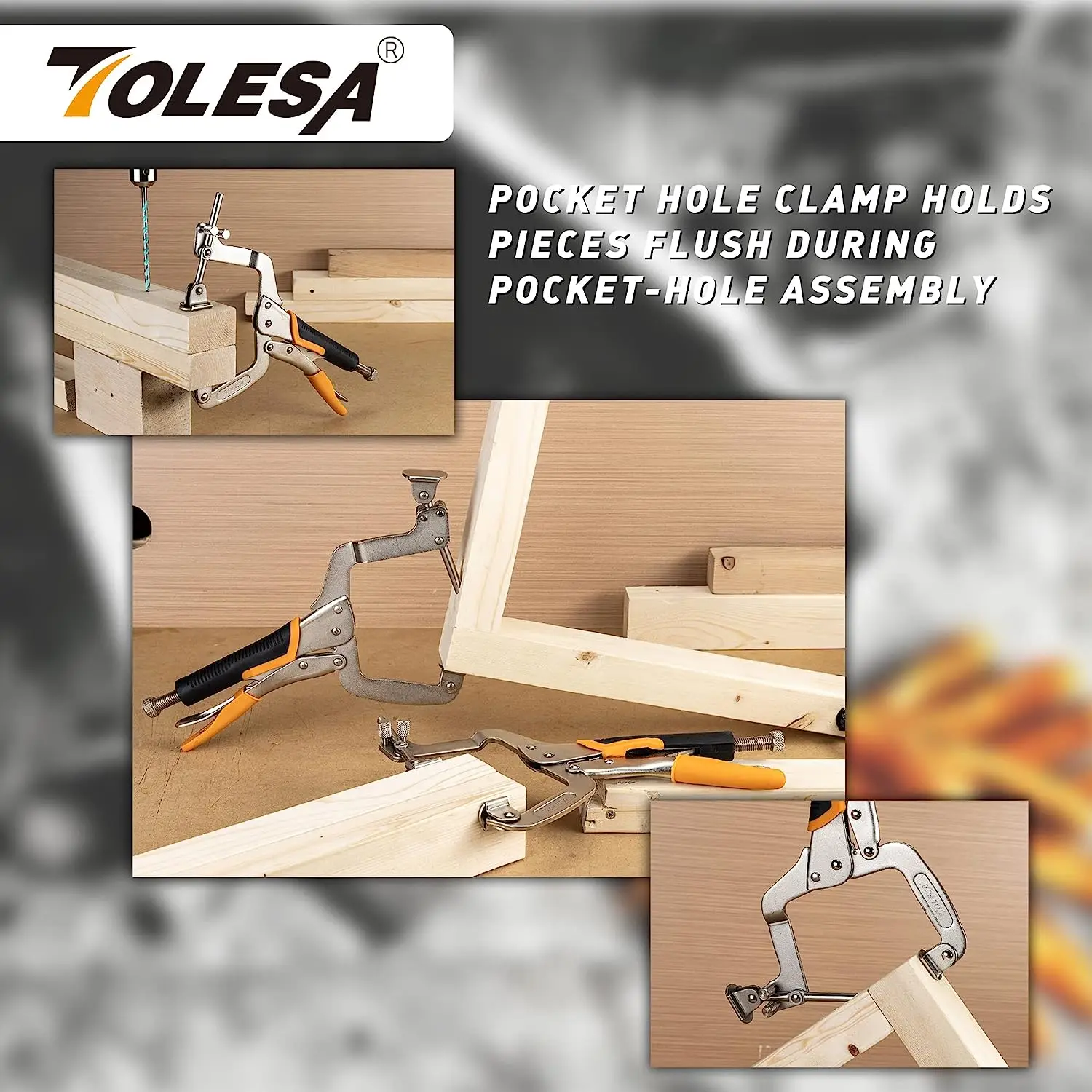 Imagem -06 - Tolesa Peças 11 Clamps Clamps Grampos de Furo de Bolso para Trabalhar Madeira Grampos de Ângulo Direito de 90 Graus com Maneiras Almofadas Ajustáveis Braçadeiras de Cara de Metal