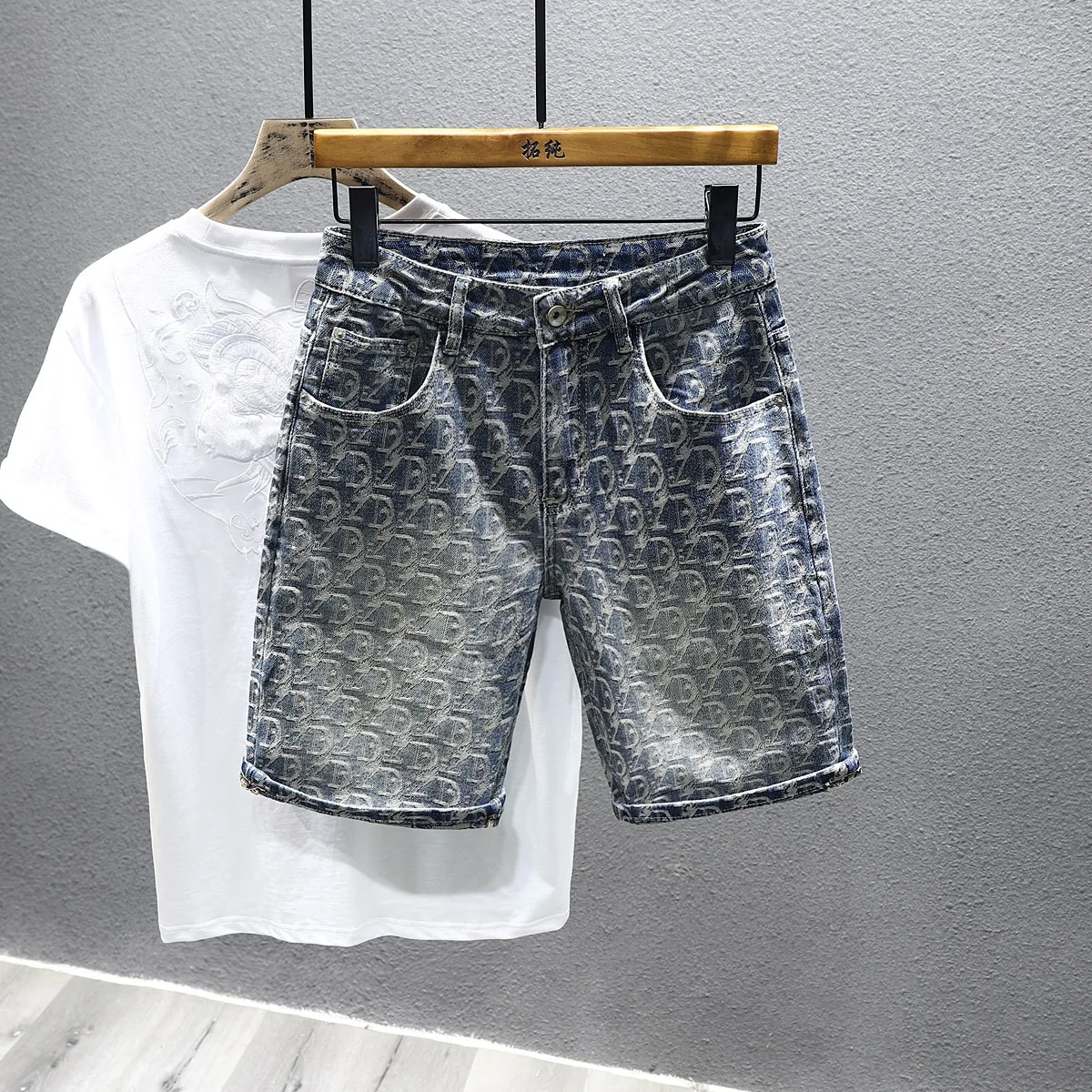 

New Fashion Men Jacquard Vintage Denim Shorts Jeans Male Stretch Casual Trendy Denim Shorts Top Quality Man Cotton Jeans Shorts