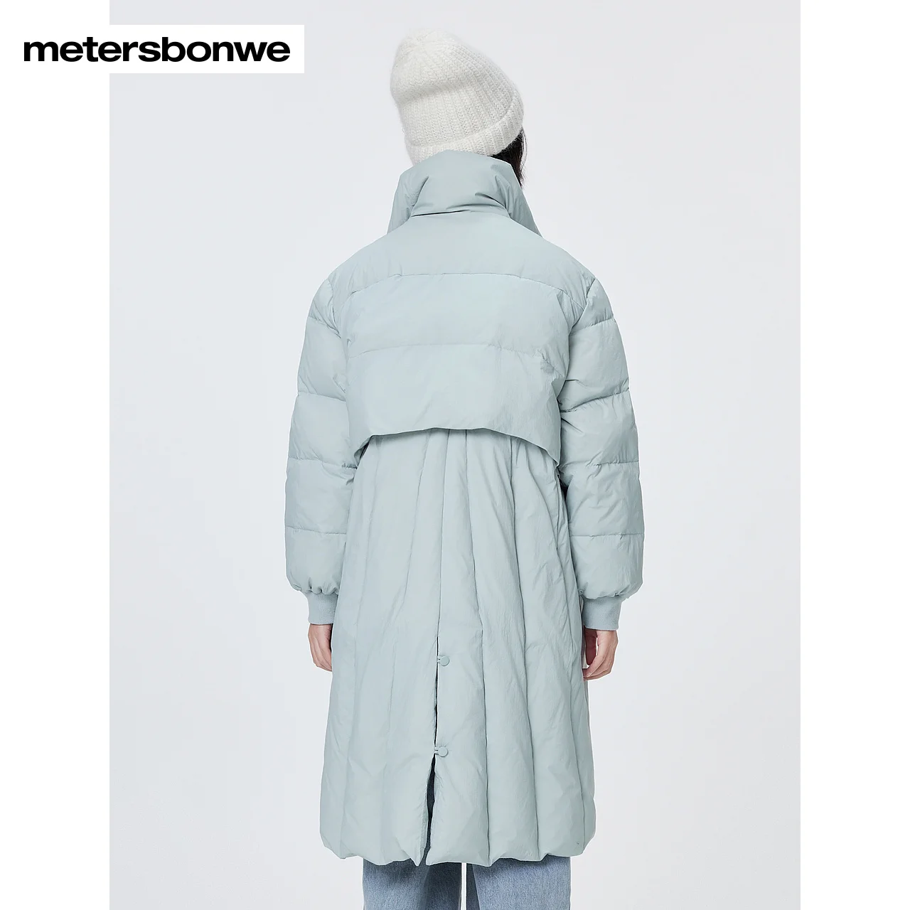 Metersbonwe Medium Length Down Jacket Women Stand Collar Parker Coat Ladies 2023 New Fashion Basic Warm Jackets Blue Outerwear