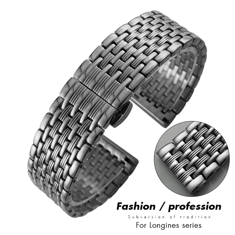 

Luxury Stainless Steel Watchband 14mm 16mm 18mm 20mm 22mm Gold Silver Butterfly Buckle Watch Strap for Longines L4 Women Lady