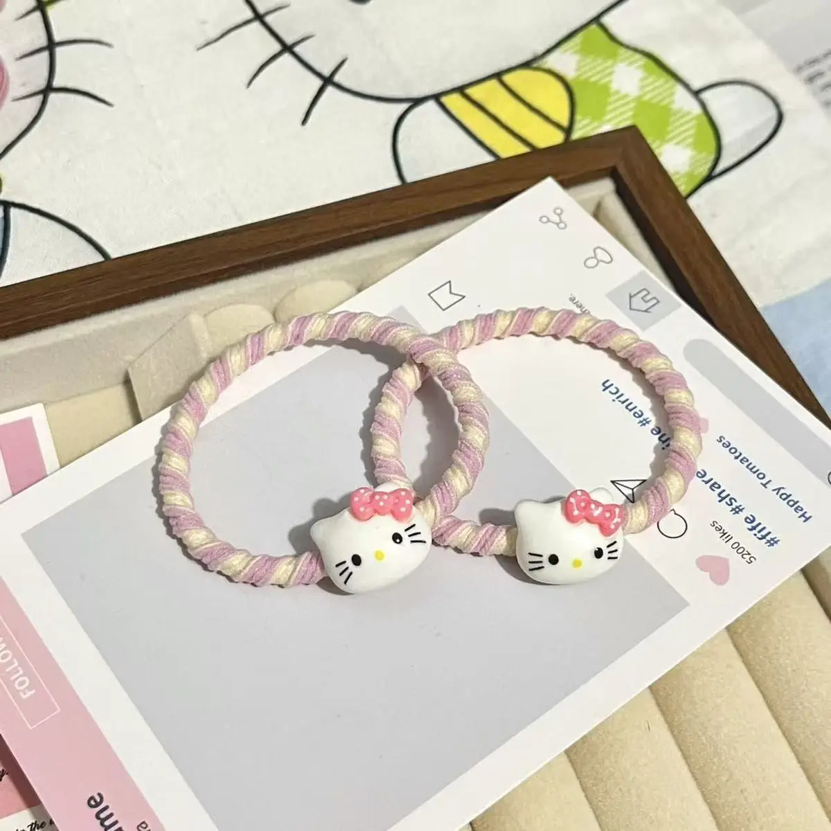 Cute Hello Kitty Pink Ins Bow KT Hair Ring Headband Cartoon Rubber Band Girl Hair Accessories Student Hair Rope Makeup Decor Toy view 3
