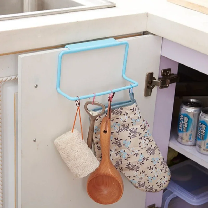 1pc Towel Storage Rack Bathroom Kitchen Plastic Towel Rack Hanging Holder Home Cabinet Door Single Pole Towel Organizer Rack