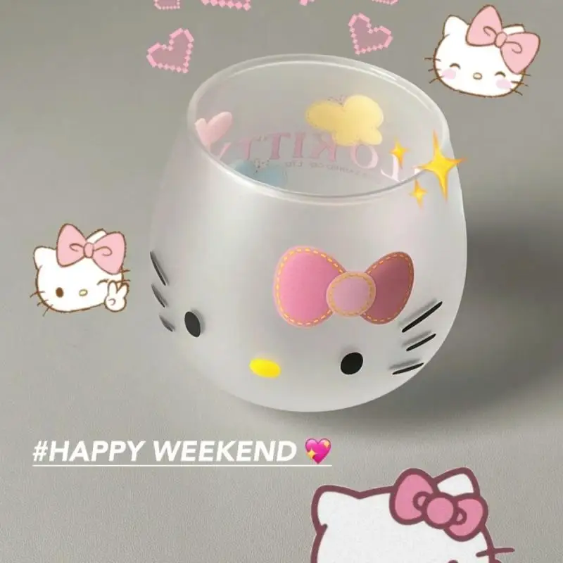 Hello Kitty Stubborn Glass Cup Anime Sanrio Glass Cup Cartoon Glass Cup with High Aesthetic Value Kitty Matte Glass Cup