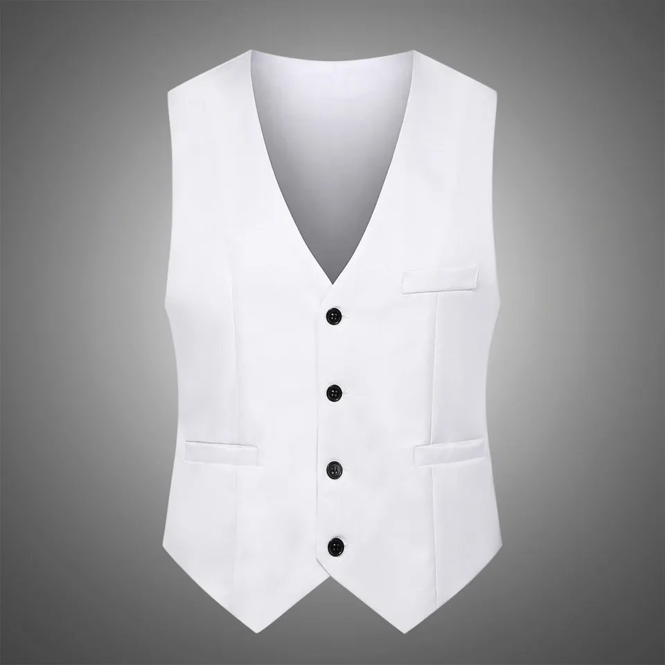 2025 New Men V Neck Suit Vest Sleeveless  Single Row Button Multi Pocket Professional Waistcoat
