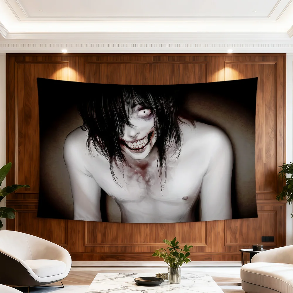 Cartoon Jeff The Killer Flagge für Zimmer, Wohnheim, Party, Hogar, Nachttisch, Wohnzimmer, Wandbehang, Gartendekoration, Banner, Geschenk – Detail 7